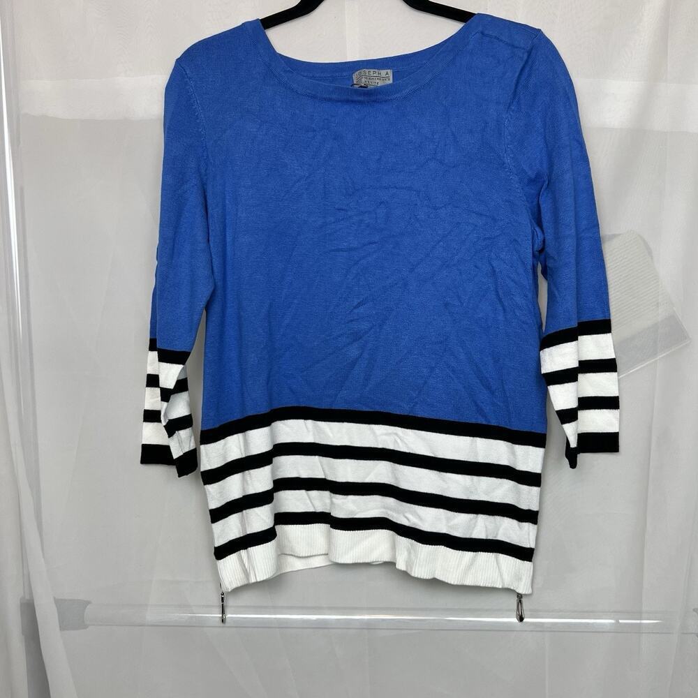 NWT Joseph A knit top striped zipper detail PL 3/4 sleeve office career wear